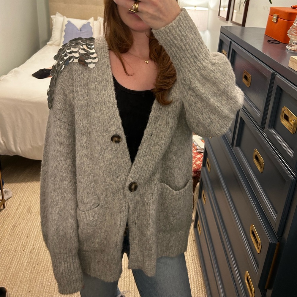 Eleven Six Cora Sequined Shoulder Cardigan Alpaca Wool